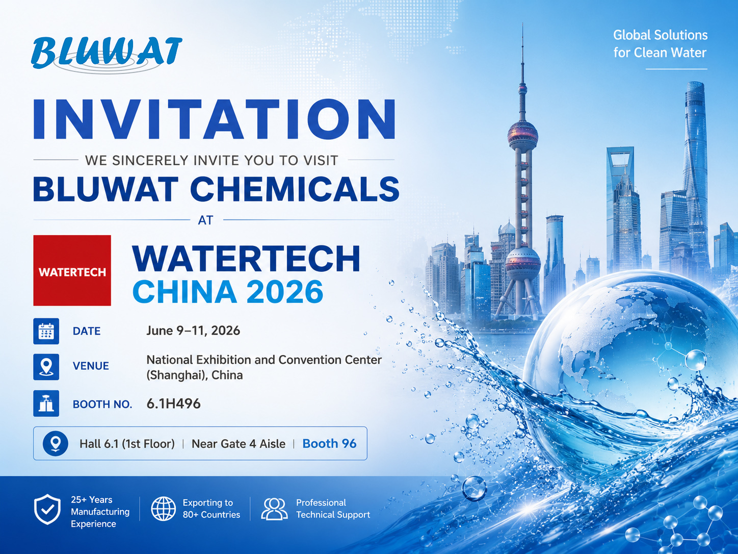 Neueste Unternehmensblogs über Treffen Sie Bluwat Chemicals auf der WATERTECH CHINA 2026 – Einladung zur Ausstellung in Shanghai