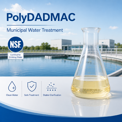Besorgen NSF-zertifiziertes hochgeladenes kationisches PolyDADMAC-Flüssig-Quartäres-Ammonium-Polymer mit 20%, 40%, 50% Feststoffgehalt on-line-Fertigung